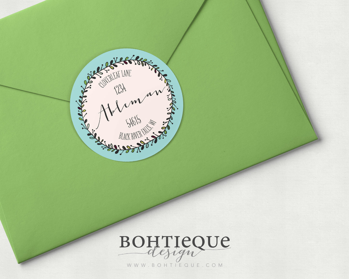 Leafy Wreath Floral Address Label for Families and Friends - Ableman