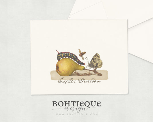 Calligraphy on Butterfly and Pear Folded Notecard Set