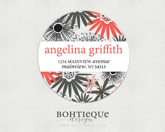 Pink and Grey Floral Return Address Labels