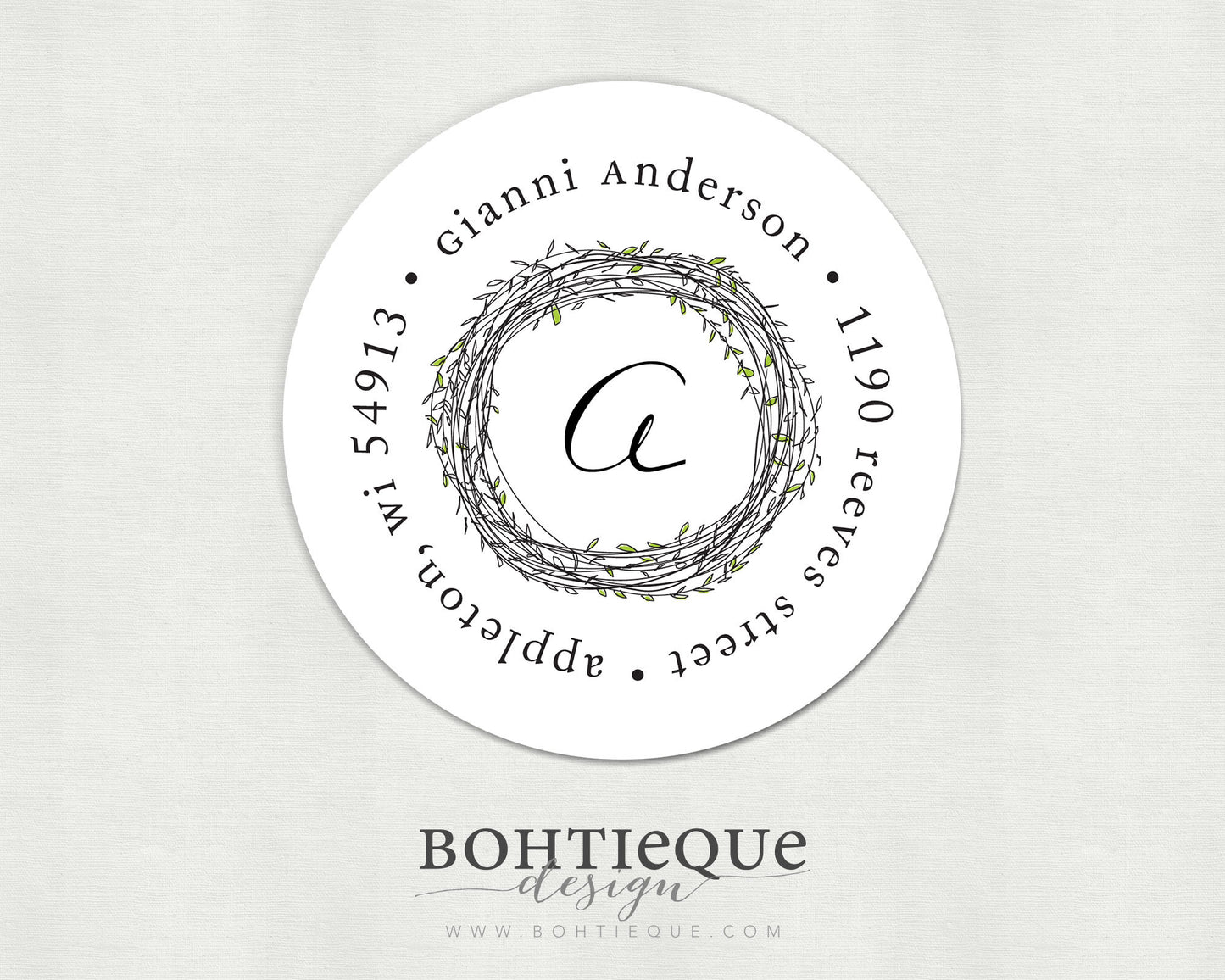 Initial Twiggy Wreath Return Address Labels